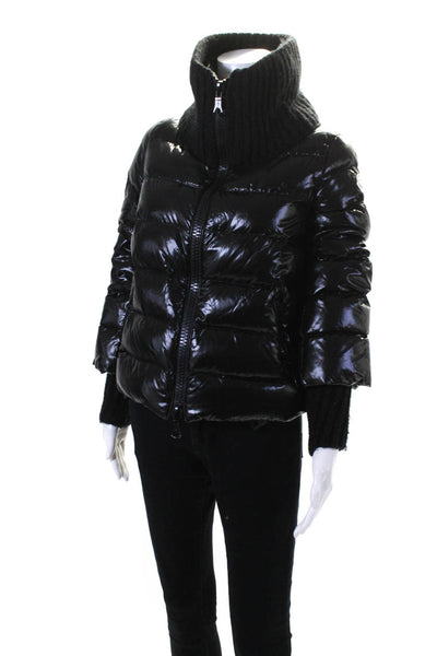 Moncler Womens Black Cowl Neck Full Zip Long Sleeve Puffer Coat Size 0