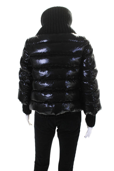 Moncler Womens Black Cowl Neck Full Zip Long Sleeve Puffer Coat Size 0