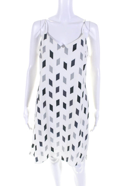 Theory Womens Silk Geometric Print V-Neck Sleeveless Mini Dress White Size 10