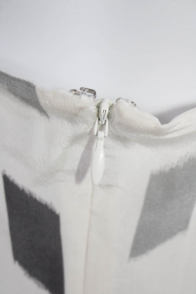 Theory Womens Silk Geometric Print V-Neck Sleeveless Mini Dress White Size 10