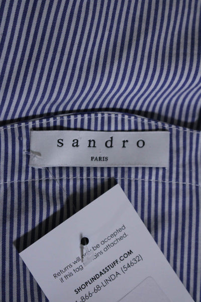 Sandro Paris Womens Cotton Striped Scalloped Edging Tank Top Blouse Blue Size S