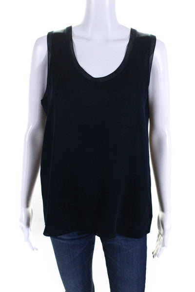 Theory Womens Silk Scoop Neck Sleeveless Pullover Blouse Top Navy Size M