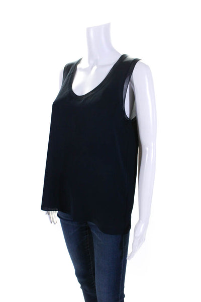 Theory Womens Silk Scoop Neck Sleeveless Pullover Blouse Top Navy Size M