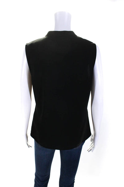 Reiss Womens Ruched V-Neck Sleeveless Pullover Zip Up Blouse Top Black Size 8