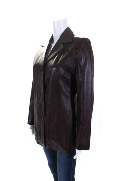 Jose Roca Leather Womens Leather Collared Button Up Jacket Burgundy Size 42