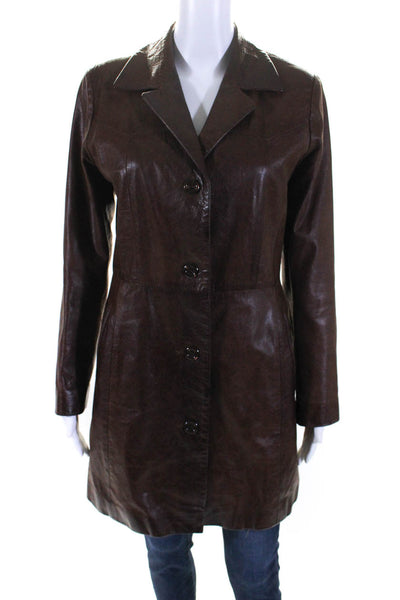 Lorenz Leather Womens Leather Collared Button Up Mid-Length Jacket Brown Size 42