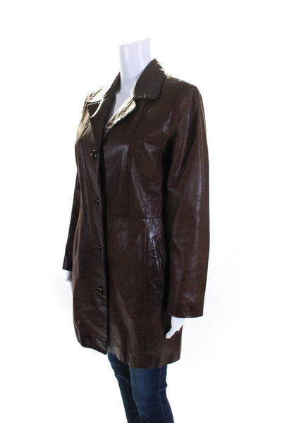 Lorenz Leather Womens Leather Collared Button Up Mid-Length Jacket Brown Size 42
