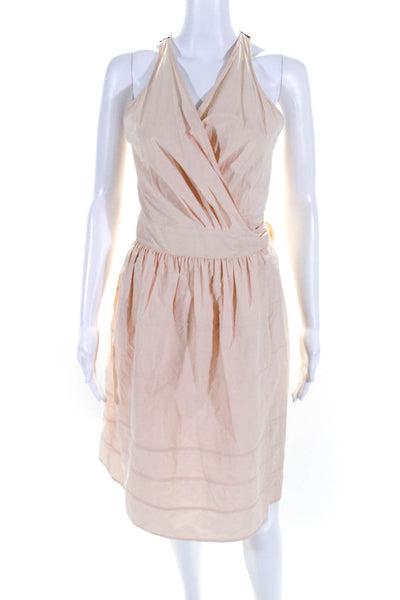 Toccin Womens Sleeveless Tiered Ruched V-Neck Wrapped Midi Dress Pink Size S