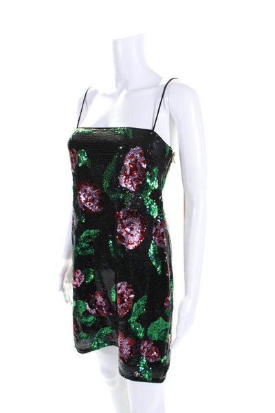 Toccin Womens Sequined Floral Print Zipped Sleeveless Mini Dress Black Size M