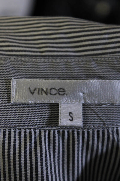 Vince Womens 3/4 Puff Sleeve Belted Stripe Mini Shirt Dress Black White Small