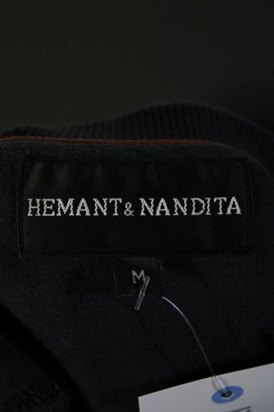 Hemant & Nandita Womens Cotton Beaded Round Neck Sweatshirt Top Navy Size M