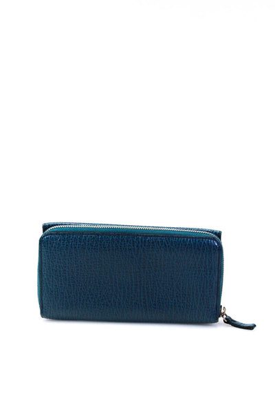 Tods Womens Textured Leather Silver Tone Wallet Blue
