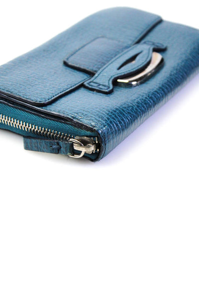 Tods Womens Textured Leather Silver Tone Wallet Blue
