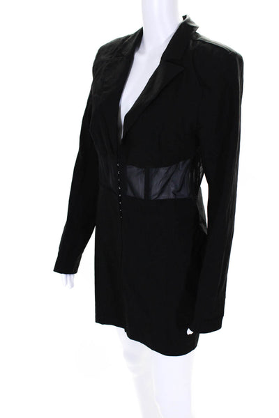 Michael Costello x Revolve Womens Hook Eye Mesh Panel Blazer Dress Black Size L