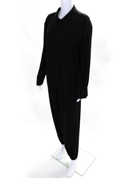 Norma Kamali Womens Collared Hook Pile Closure Long Sleeve Jumpsuit Black Size L