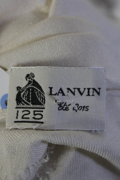 Lanvin Women's Round Neck Sleeveless Lace Print Blouse Cream Size M