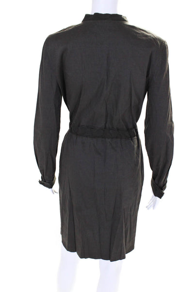 Elie Tahari  Long Sleeves Cinch Waist Full Zip Midi Dress Brown Size M