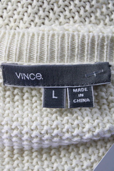 Vince Women's Round Neck Long Sleeves Slit Hem Pullover Sweater Beige Size L