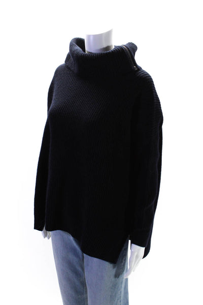 Vince Women's Turtleneck Long Sleeves Ribbed Pullover Sweater Navy Blue Size S