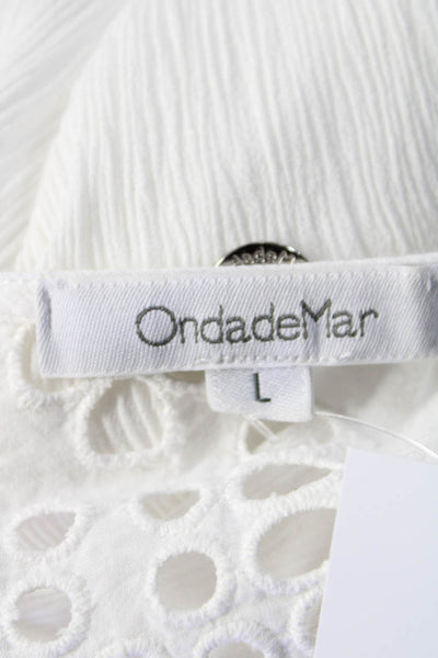 OndadeMar Womens Textured V-Neck Long Sleeve Tassel Tied Blouse White Size L