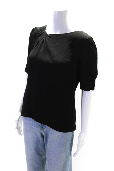Max Azria Womens Short Sleeve Button Back V Neck Silk Top Black Size Extra Small