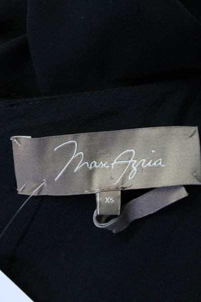 Max Azria Womens Short Sleeve Button Back V Neck Silk Top Black Size Extra Small