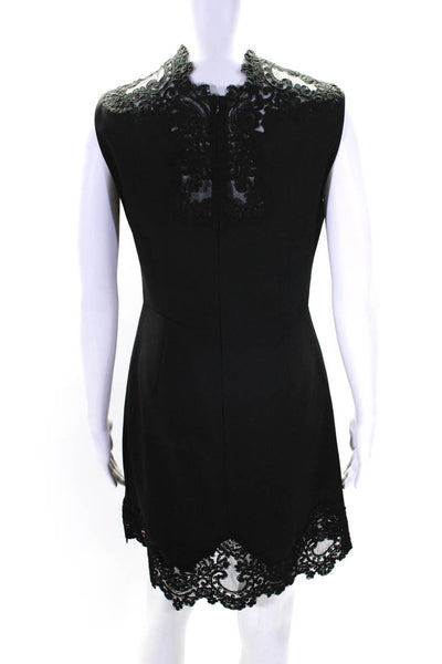Sandro Women's Round Neck Sleeveless Lace Trim Aline Mini Dress Black Size 2
