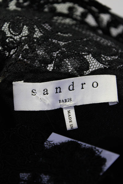 Sandro Women's Round Neck Sleeveless Lace Trim Aline Mini Dress Black Size 2