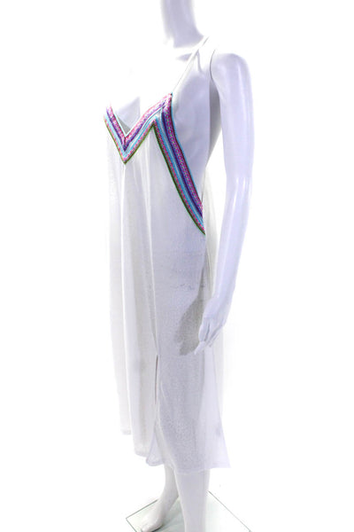 Pitusa Women's V-Neck Spaghetti Straps A-Line Midi Dress White Size S