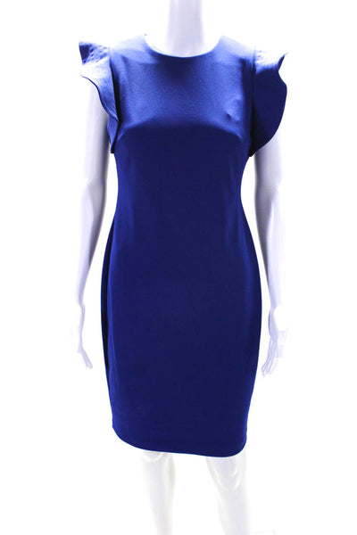 Calvin Klein Women's Round Neck Ruffle Sleeves A-Line Mini Dress Blue Size 2