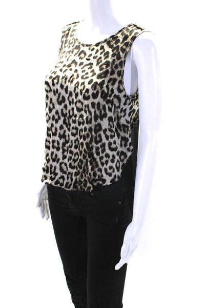 Rag & Bone Womens Cheetah Print Sleeveless Scoop Neck Blouse Silk Black Small