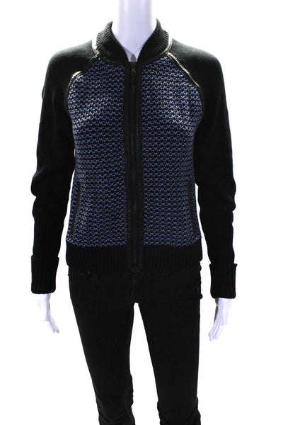 Rag & Bone Womens Zip Front Cowl Neck Sweater Black Blue Size Small