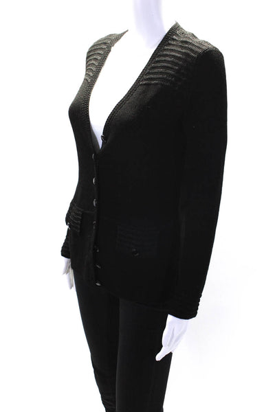St. John Womens Button Down Front Pocket Tight Knit Cardigan Black Size Small