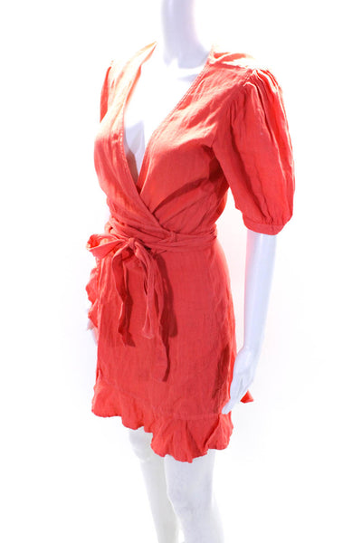 Honorine Womens Short Sleeve V Neck Ruffled Wrap Dress Coral Pink Size Small