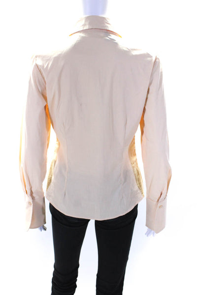 BCBGMAXAZRIA Womens Button Front Collared Ruffled Shirt Beige Cotton Size Large