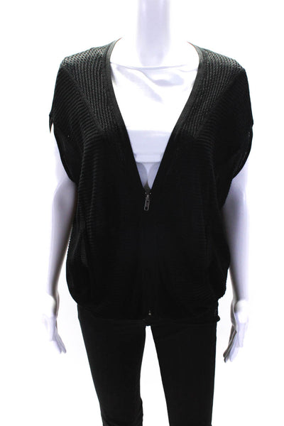 Helmut Lang Womens Loose Knit Dolman Sleeve V Neck Sweater Jacket Black Petite
