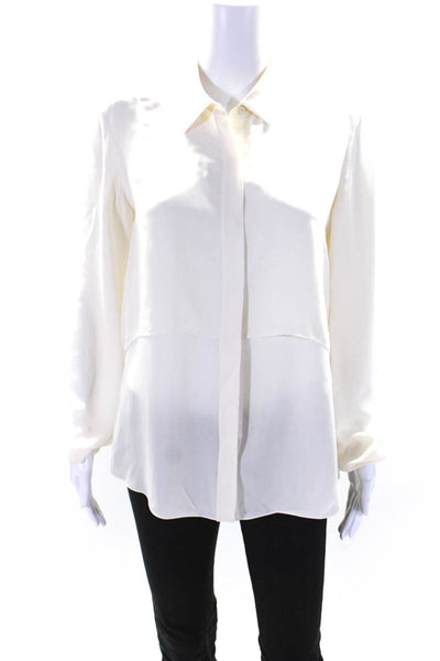 Theory Womens Long Sleeve Button Up Top Blouse Ecru Silk Size Medium