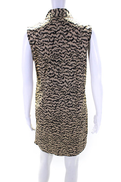 Gerard Darel Womens Abstract Print Sleeveless Shirt Dress Beige Black Size FR 38