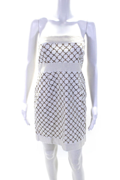 Gretchen Scott Womens Metallic Embroidered Strapless Sheath Dress White Medium
