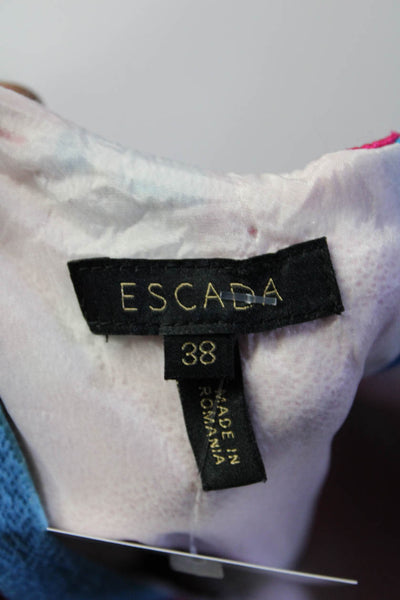 Escada Womens Textured Satin Short Sleeve V Neck Shift Dress Multicolor IT 38