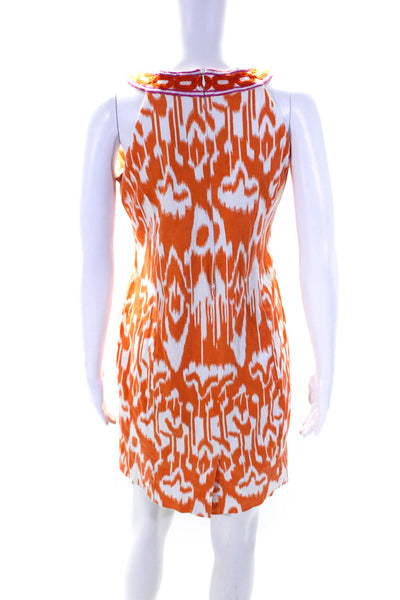 Gretchen Scott Womens Ikat Print Halter Sleeveless Shift Dress Orange Medium