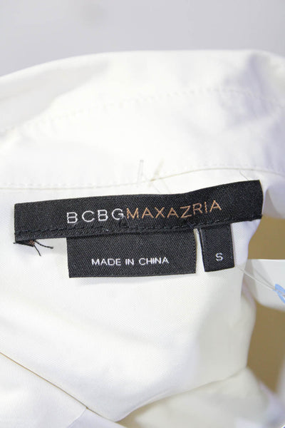 BCBG Max Azria Womens Puff Sleeve Tie Waist Collared Top Blouse White Size Small