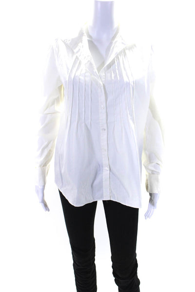 Lafayette 148 Womens Long Sleeve Pintuck Button Up Top Blouse White Size 8