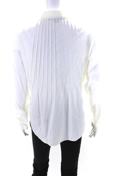 Lafayette 148 Womens Long Sleeve Pintuck Button Up Top Blouse White Size 8