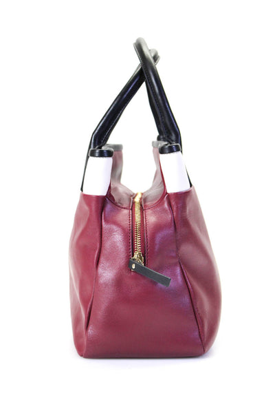 Kate Spade Womens Color Block Rolled Handle Leather Tote Handbag Burgundy Black