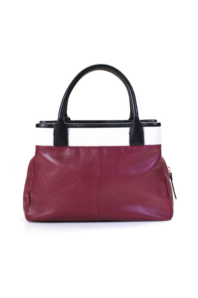 Kate Spade Womens Color Block Rolled Handle Leather Tote Handbag Burgundy Black