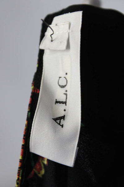 A.L.C. Womens Silk Floral Print Long Sleeves A Line Wrap Dress Black Size 4