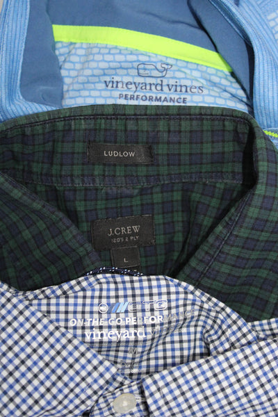 J Crew Vineyard Vines Mens Plaid Print Buttoned Zipped Tops Green Size M L Lot 3