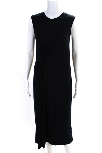 Vince Womens Stretch Ruched Round Neck Sleeveless Maxi Dress Navy Size M