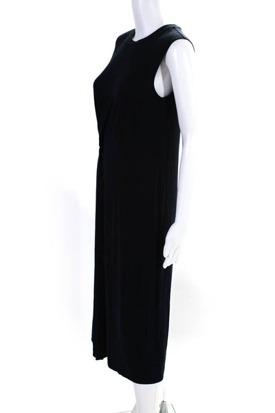 Vince Womens Stretch Ruched Round Neck Sleeveless Maxi Dress Navy Size M